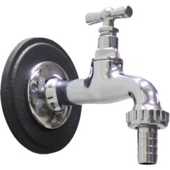 Rubinetto In Ottone Cromato Modello 195 Con Rosone Grigio Ghisa Per Fontana Casa Giardino Da1/2