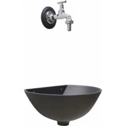 Fontana A Muro Mod. 600 Colore Grigio Ghisa Per Casa E Giardino Con Rubinetto Cod. 195/C In Ottone Cromato