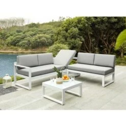 Salotto Da Giardino In Alluminio Grigio PALAOS II: Tavolino E Divano Angolare Sollevabile 6 Posti -Giardino di Lusso 88501935 2