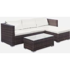 Salotto Da Giardino In Resina Per 4 Persone - Torino - Resina Marrone E Cuscini Ecrù -Giardino di Lusso 88785585 3