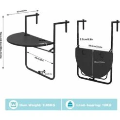 WOLTU Tavolo Sospeso Per Balcone Tavolo Da Muro Tavolino Pieghevole Da Esterno. Tavolo Da Appendere Con 3 Altezze Regolabili. Tavolino Rotondo Con Telaio Metallico In Stile Rattan. Nero -Giardino di Lusso 88891604 3