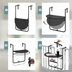 WOLTU Tavolo Sospeso Per Balcone Tavolo Da Muro Tavolino Pieghevole Da Esterno. Tavolo Da Appendere Con 3 Altezze Regolabili. Tavolino Rotondo Con Telaio Metallico In Stile Rattan. Nero -Giardino di Lusso 88891604 5