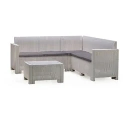 Dmora Set Salotto Da Esterno Eris, Set Da Giardino Con Cuscini, Salottino Indoor E Outdoor Effetto Rattan, 100% Made In Italy, Bianco