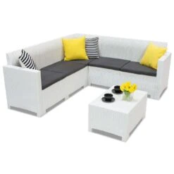Dmora Set Salotto Da Esterno Eris, Set Da Giardino Con Cuscini, Salottino Indoor E Outdoor Effetto Rattan, 100% Made In Italy, Bianco -Giardino di Lusso 89058498 5
