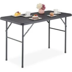 Relaxdays Tavolino Ripiegabile Da Giardino, HLP 74 X 118 X 60 Cm, Aspetto Legno, Tavolo Di Plastica E Metallo, Grigio