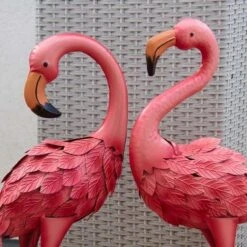 Fenicottero Rosa In Metallo Laccato Opaco (Set Di 2) -Giardino di Lusso 89359650 3