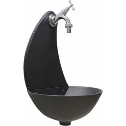 Fontana A Muro Modello Luna Colore Grigio Ghisa Per Casa E Giardino Con Rubinetto Cod.303C In Ottone Cromato