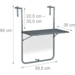 Relaxdays Tavolino Da Balcone Pieghevole, 59,5 X 60 Cm, Mini Tavolo Appeso, Regolabile In Altezza, Salvaspazio, Grigio -Giardino di Lusso 89702278 4