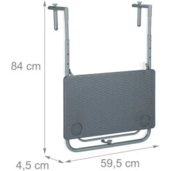 Relaxdays Tavolino Da Balcone Pieghevole, 59,5 X 60 Cm, Mini Tavolo Appeso, Regolabile In Altezza, Salvaspazio, Grigio -Giardino di Lusso 89702278 5