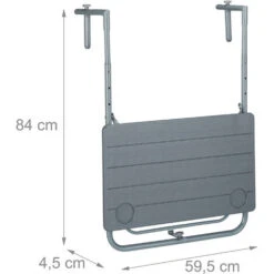 Relaxdays Tavolino Da Balcone Pieghevole, 59,5 X 60 Cm, Mini Tavolo Appeso, Regolabile In Altezza, Salvaspazio, Grigio -Giardino di Lusso 89714812 5