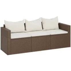Divano Da Giardino A 3 Posti Con Cuscini In Polyrattan Marrone VidaXL