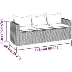 Divano Da Giardino A 3 Posti Con Cuscini In Polyrattan Marrone VidaXL -Giardino di Lusso 90015475 3