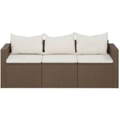 Divano Da Giardino A 3 Posti Con Cuscini In Polyrattan Marrone VidaXL -Giardino di Lusso 90015475 4
