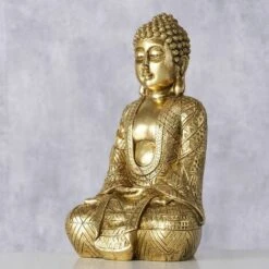 Figura Di Buddha Soggiorno Figura Decorativa Decorazione Della Casa, Scultura Asiatica, Resina Sintetica Oro, LxLxA 12x10x20 Cm -Giardino di Lusso 90562350 3