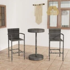 VIDAXL Set Bar Da Giardino 3 Pz In Polyrattan Grigio