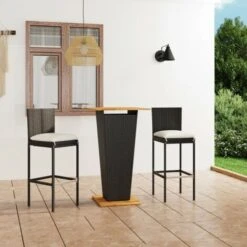 VIDAXL Set Bar Da Giardino 3 Pz Con Cuscini In Polyrattan Nero
