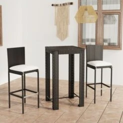 VIDAXL Set Bar Da Giardino 3 Pz Con Cuscini Polyrattan Nero