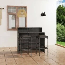 VIDAXL Set Bar Da Giardino 3 Pz Con Cuscini Grigio