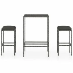 VIDAXL Set Bar Da Giardino 3 Pz Con Cuscini In Polyrattan Grigio -Giardino di Lusso 90949897 2