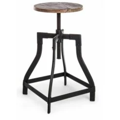 Sgabello Girevole Con Seduta In Legno, Nero