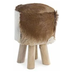 Sgabello Di Design In Legno Con Seduta Rivestita In Pelle Di Cavallino, Altezza 45 Cm, Standard