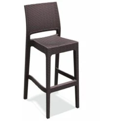 Sgabello Alto Da Giardino In Resina E Fibra Di Vetro, Impilabile, Altezza Seduta 75 Cm, Anche Per Esterno, Resina Marrone