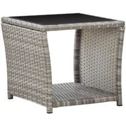 Tavolino Basso Da Caffè - Tavolino Da Salotto Grigio 45x45x40 Cm In Polyrattan E Vetro BV305829 - BonneVie