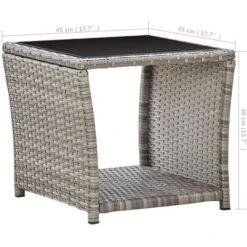 Tavolino Basso Da Caffè - Tavolino Da Salotto Grigio 45x45x40 Cm In Polyrattan E Vetro BV305829 - BonneVie -Giardino di Lusso 91238617 5