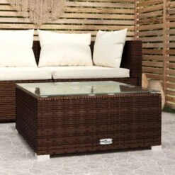 Tavolino Da Giardino Tavolino Basso Da Caffè - Marrone 60x60x30 Cm In Polyrattan E Vetro BV785697 - BonneVie