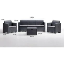 Set Salotto Da Esterno, Set Da Giardino Con Cuscini, Salottino Indoor E Outdoor Effetto Rattan, 100% Made In Italy, Antracite -Giardino di Lusso 91922007 3