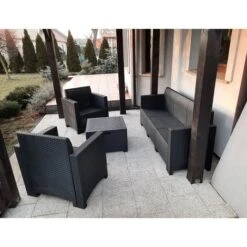 Set Salotto Da Esterno, Set Da Giardino Con Cuscini, Salottino Indoor E Outdoor Effetto Rattan, 100% Made In Italy, Antracite -Giardino di Lusso 91922007 4