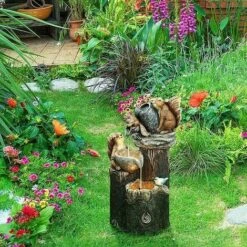 Fontana Per Anatre All'aperto Con Luce Solare Giardino Anatra Scoiattolo Statua Arte Da Giardino Fontana D'acqua Decorazione Per Laghetto O Prato Patio 6 "x 4" Scoiattolo -Giardino di Lusso 92055883 4