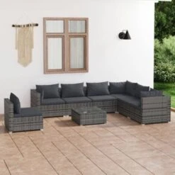 Salotti Da Giardino 8 Pz - Mobili Da Giardino Con Cuscini In Polyrattan Grigio BV678446 - BonneVie