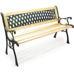 Panchina Panca Da Giardino Inge In Legno E Ghisa Con Motivo A Reticolo