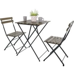 Set Bistrot 2 Sedie Con Tavolino Pieghevole Salvaspazio In Legno Di Acacia E Metallo Salottino Salotto Per Patio Giardino Balcone Veranda Esterno Piscina Terrazzo Arredo Design Semplice Marrone