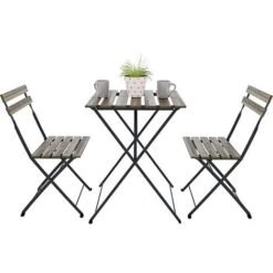 Set Bistrot 2 Sedie Con Tavolino Pieghevole Salvaspazio In Legno Di Acacia E Metallo Salottino Salotto Per Patio Giardino Balcone Veranda Esterno Piscina Terrazzo Arredo Design Semplice Marrone -Giardino di Lusso 92323841 5