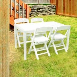 Prince + Asso - Set Da Pranzo Per Esterni Composto Da Tavolo 150X90 Cm E 4 Sedie Pieghevoli - Bianco -Giardino di Lusso 92482056 2