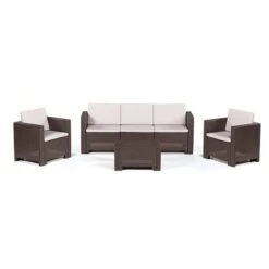 SALOTTINO DA GIARDINO IN POLIPROPILENE COLORADO 5 POSTI MARRONE