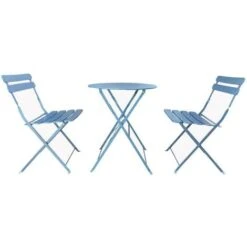 Rebecca Mobili Set Da Giardino Set Tavolo E Sedie Da Esterno Azzurro Acciaio Salvaspazio