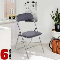 BAKAJI Set 6 Sedie Imbottite Pieghevoli Salvaspazio Sedia Con Struttura Tubolare In Metallo Rivetsimento In PVC Design Moderno Per Sala Da Pranzo Cucina (Grigio) -Giardino di Lusso 92949271 3