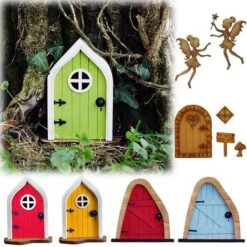 Giardino Fata Porta Miniatura Fata Albero Ornamento Casa Porta Finestra Scultura Decorazione Albero Giardino Arte Cortile Scultura 1 Pz (Blu) -Giardino di Lusso 93243914 5