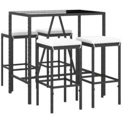 Set Bar Da Giardino 5 Pz Con Cuscini In Polyrattan Nero VidaXL -Giardino di Lusso 93343800 4