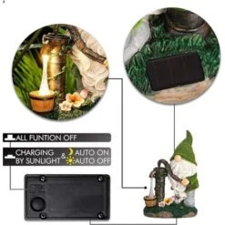 29cm Divertenti Nani Da Giardino Figurine Resistenti Alle Intemperie Con Luci A LED Solari Gnomi Da Giardino In Resina Sintetica Gnomi Decorazioni Da Giardino Figurine Patio Esterno Balcone -Giardino di Lusso 93437786 5