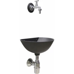 Giardino di Lusso 9 Fontana A Muro Modello 600 Colore Ghisa Per Casa E Giardino Con Rubinetto Cod.195c In Ottone Cromato E Sifone