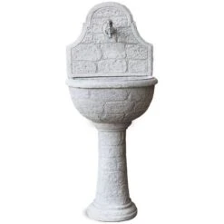 Fontana Da Giardino A Muro Varo Anticato Grigio, 50x37x122 Cm - Kam