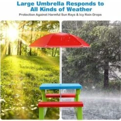 Giantex Tavolo Da Picnic, Set Di Tavolo E Sedie Per Bambini Con Parasole Pieghevole Per Giardino/Terezzo/Parco, Bambini Più Di 3 Anni (Verde + Rosso + Blu) -Giardino di Lusso 94494649 3