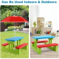 Giantex Tavolo Da Picnic, Set Di Tavolo E Sedie Per Bambini Con Parasole Pieghevole Per Giardino/Terezzo/Parco, Bambini Più Di 3 Anni (Verde + Rosso + Blu) -Giardino di Lusso 94494649 4