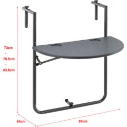 Nova Tavolino Da Balcone Piano Semicerchio Ribaltabile Grigio Scuro Design Elegante -Giardino di Lusso 94577571 3