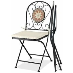 Set Tavolo + Sedie Pieghevoli Mosaico Arredo Esterno Giardino Metall Con Cuscino -Giardino di Lusso 94666604 4