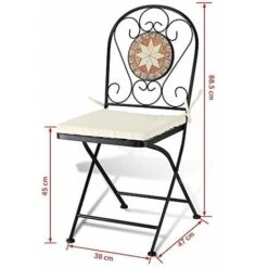 Set Tavolo + Sedie Pieghevoli Mosaico Arredo Esterno Giardino Metall Con Cuscino -Giardino di Lusso 94666604 5